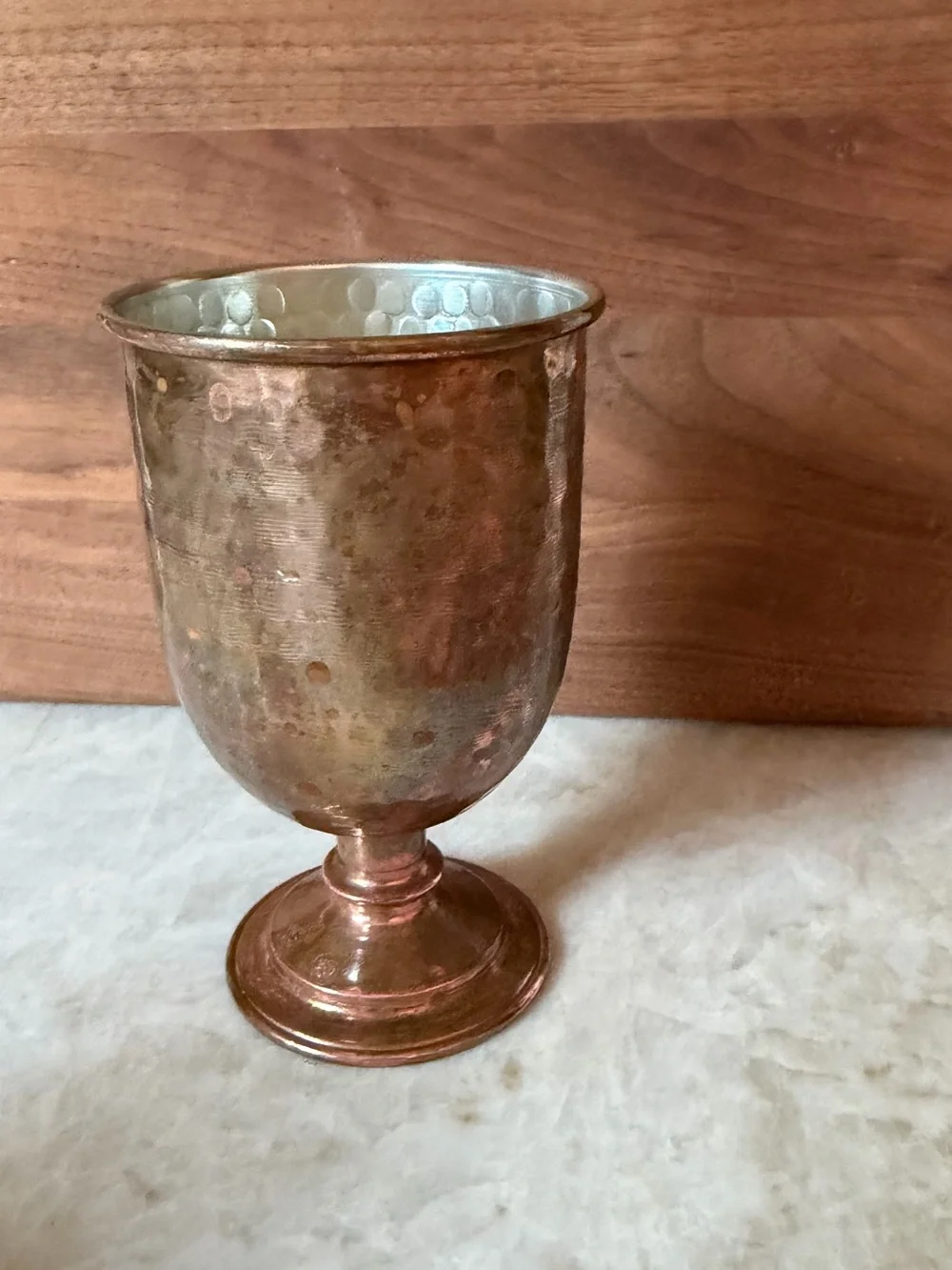 Vintage hammered copper chalice, goblet or wine cup